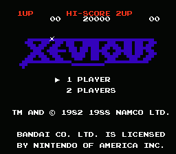 Xevious (NES) — écran titre